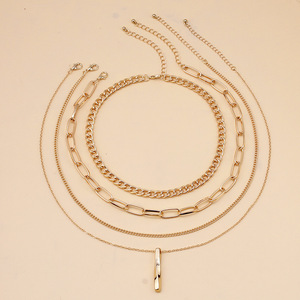 Collar de Moda en Capas, Diseño Geométrico con Borlas, Cadena Múltiple Dorada, Joyería de Aleación de Zinc para Mujer - Product Image 4