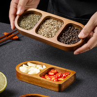 Bandeja Rectangular de Madera Maciza con Rejilla para Condimentos, Plato para Desayuno, Comida, Sushi, Pan, Postre, Salsas, Plato para Sazonar en la Cocina