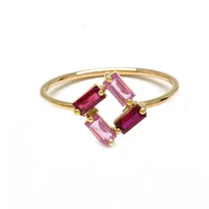 Milskye 18k placcato oro design geometrico gioielli 925 argento rubino rosa cristallo rettangolo anello