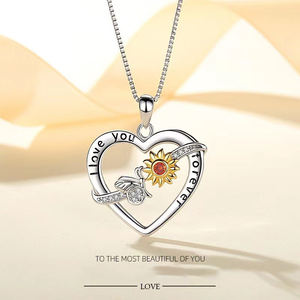 핫 트렌디 실버 도금 크리에이티브 하트 모양 허니 해바라기 펜던트 꿀벌 컬렉션 목걸이 지르콘 쥬얼리 남여 공용 해피 데이 - Product Image 1