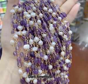 GemYa Fil <span class=keywords><strong>de</strong></span> fer plaqué or 18 carats avec perle d'eau douce naturelle et perles <span class=keywords><strong>de</strong></span> <span class=keywords><strong>pierre</strong></span> lisse naturelle 8-10mm Chaîne <span class=keywords><strong>de</strong></span> chapelet - Product Image 6