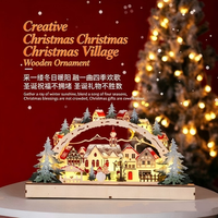 Village de Noël lumineux à LED de style européen transfrontalier, ornements de Noël en bois dessinés à la main pour vitrines de centres commerciaux, créatif