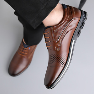 Chaussures Richelieu en cuir massif pour hommes, à bout pointu, respirantes, avec doublure en cuir véritable, semelle en caoutchouc, pour le bureau et les occasions professionnelles, toutes saisons, à lacets - Product Image 2