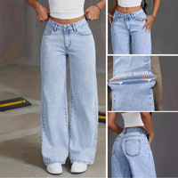 Jean décontracté taille haute coupe droite élastique à jambe large pour femme – Collection été – Vêtements de marque – Meilleures ventes