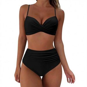 Conjunto de Bikini de 2 Piezas para Mujer K1360, Top Deportivo y Pantalones Cortos de Cintura Alta, Secado Rápido, Traje de Baño para Playa - Product Image 4