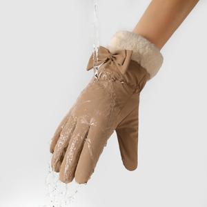Gants chauds d'automne et d'hiver, épais et douillets, avec nœud mignon, pour l'extérieur, la conduite, pour femmes, compatibles écran tactile - Product Image 2