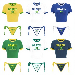 2026 Sexy Solid Drawstring Crop Top Two Piece <b>Set</b> <b>Bikini</b> with Round Neck T-Shirt and Skirt Swimwear for Women - Product Image 2