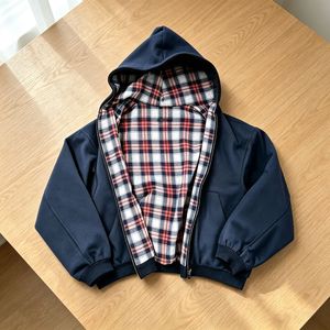 <span class=keywords><strong>Sweat</strong></span>-shirts à <span class=keywords><strong>capuche</strong></span> décontractés personnalisables avec logo, fermeture éclair réversible, motif à carreaux sur l'extérieur et un côté uni sans motif - Product Image 4