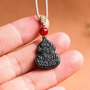 Pendentif en jadéite naturelle en forme de gourde, jade noir, bijoux unisexes pour femmes, design original, style chinois, cadeau avec certificat d'évaluation HT26 - Product Image 3