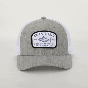 Custom High Quality 6 Panel Classic Polyester Cotton Low Moq Heather Grey Embroidery Patch Logo Mesh Trucker Cap <b>Hat</b> <b>for</b> Sale - Product Image 2