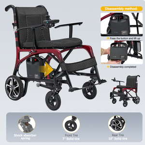 Fauteuil roulant médical léger et pliable HEABENS en promotion pour personnes âgées, avec télécommande, batterie au lithium CF01 et son châssis en fibre de carbone - Product Image 1