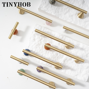 天然水晶 + 黄铜家具手柄厨房橱柜抽屉拉手家居装饰/粉色橱柜五金装饰旋钮 - Product Image 6