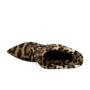 Bottines à talon moyen pour femme, tendance, à imprimé léopard, avec strass, à bout pointu, amincissantes, à paillettes - Product Image 5