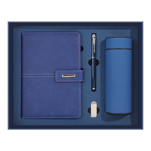 Blue Leather Business Gift Set A5 Notebook <b>Pen</b> And Thermos Personalization Available For Corporate Gifts - Product Image 1