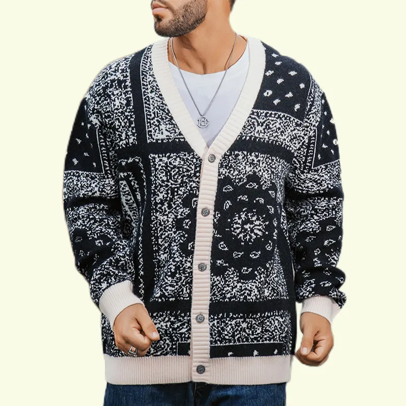2022 RTS Top Fashion Knitted Jacquard sweater men knitgting V-neck Men's Casual Cardigan Sweater