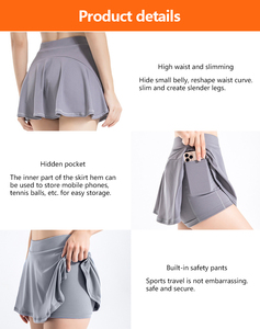 Enerup Yoga Tenis Wear Anti-exposición Falda <span class=keywords><strong>Pantalones</strong></span> Falda DE TENIS Ropa deportiva elástica incorporada Golf Pickleball <span class=keywords><strong>Padel</strong></span> Tennis - Product Image 3