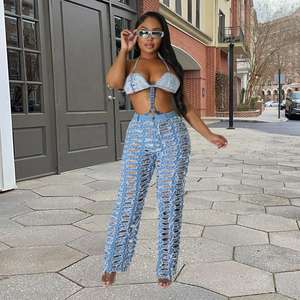 <span class=keywords><strong>Jeans</strong></span> en denim respirant à taille évidée et jambe droite pour femmes - Product Image 4