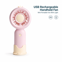 Ventilateur portable rechargeable Type-C avec contrôle de la vitesse du vent à 5 niveaux, lumière LED à pression prolongée et support pour téléphone, idéal pour les cadeaux étudiants