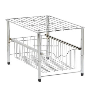 Tiroir de rangement coulissant à double niveau <span class=keywords><strong>sous</strong></span> l'évier Organisateur de cuisine Grille métallique Type debout Matériel métallique Stockage d'articles divers - Product Image 6