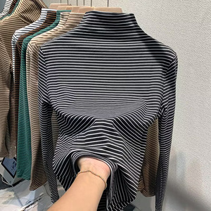 Women Long Sleeve High Neck Striped Thermal Top Autumn Winter Inner Layer Warm T-Shirt - Product Image 4