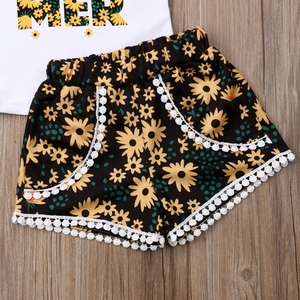 Hola verano bebé niña traje niños girasol carta impresión Set de 2 piezas para 1-6T - Product Image 6