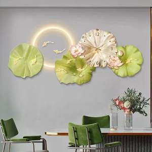 Tableau <span class=keywords><strong>mural</strong></span> lumineux LED 160*68CM, design Art Déco, poisson avec horloge, impression UV acrylique, pour salon - Product Image 2