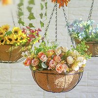 C75 panier de jardinière suspendu rond en métal décoration de jardin intérieur et extérieur avec chaîne de revêtement en coco coco pour pépinière à domicile