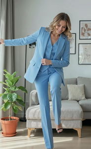 Women’s Sky Blue Three Piece Pant Suit Elegant Tailored Blazer Vest and Trousers <b>Set</b> Premium Formal <b>Office</b> Wear Business Suit - Product Image 2