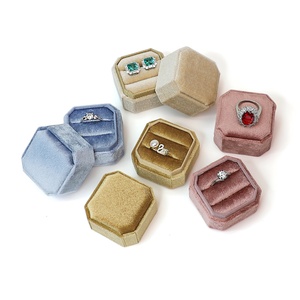 OEM Personalized Wedding Proposal Velvet <b>Ring</b> Pendant <b>Box</b> 2 Slot Engagement Jewelry Container Octagonal High Quality Jewelry <b>Box</b> - Product Image 1