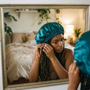 Fashion Non Elastic Wrap Around Satin Sleep Cap Double Layer Bonnet with Long Ribbon <b>Straps</b> <b>Adjustable</b> Hair Protector for Shower - Product Image 5
