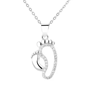 Sterling Silver 925 Footprint Design Pendant Mon and Kids Theme Necklace for Women