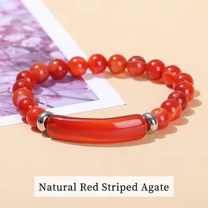 Nóng Bán Tự Nhiên Rose Quartz Tinh Thể Năng Lượng Đá Hạt Stretch Bracelet Hồng Thạch Anh Hình Chữ Nhật Bar Bracelet