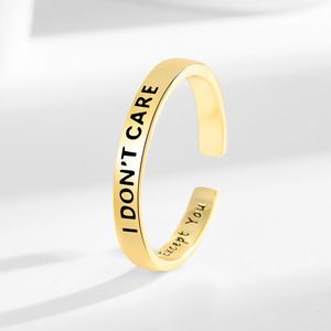 Joyería inspiradora, regalo para mujer, <span class=keywords><strong>anillo</strong></span> ajustable de plata con letras grabadas 'I Don't Care', diseño en espiral. - Product Image 4