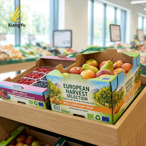 Plateau <span class=keywords><strong>de</strong></span> présentation empilable en carton ondulé imprimé sur mesure OEM pour raisins, cerises, <span class=keywords><strong>tomates</strong></span>, fruits frais, pour supermarchés et vente au détail - Product Image 1