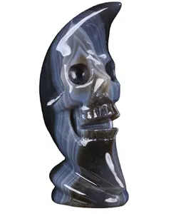 先生头骨高品质雕刻水晶巨大5.0灰色玛瑙雕刻超逼真的月亮头骨愈合水晶用于装饰