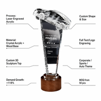 Hoteam - Trofeo de Acrílico Grabado con Láser Personalizado, Placa de Cristal con Base de Madera, Premio Corporativo, Reconocimiento, Venta al por Mayor, OEM