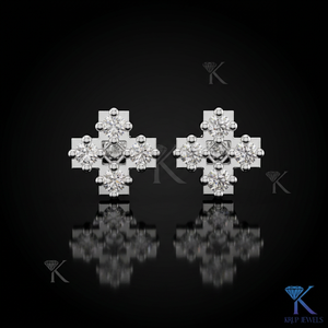 Lab Grown Diamond Geometric Cross <b>Stud</b> Earrings 4 Stone Open Center 18K Solid Gold Luxury Fine Women Jewelry Anniversary Party - Product Image 2