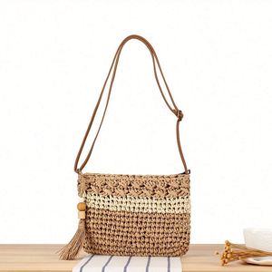 Vintage Women's Hand Woven Summer Straw Bag Mixed Color Flow Crossbody Beach Handbag for Holidays - Product Image 2