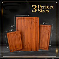 Ensemble de 3 planches à découper en bambou carbonisé non toxique pré-huilées, en vrac, planches à découper en bois FSC avec trou de suspension pour la cuisine