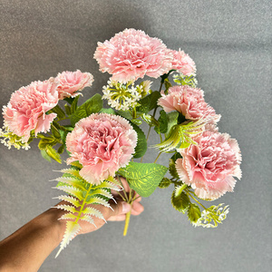 <span class=keywords><strong>Precio</strong></span> barato flores decorativas 7 cabezas <span class=keywords><strong>ramo</strong></span> de clavel Rosa falso para fiesta de boda - Product Image 3