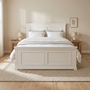 Spacious <b>King</b> <b>Size</b> Wooden <b>Bed</b> Frame – Durable Radiata Pine & MDF Platform for Master Bedrooms, Apartments & Hotels, <b>White</b>/Black - Product Image 1