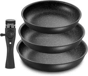induction frying pan set Pan Set with removable handle with Ergonomic Interchangeable Handle