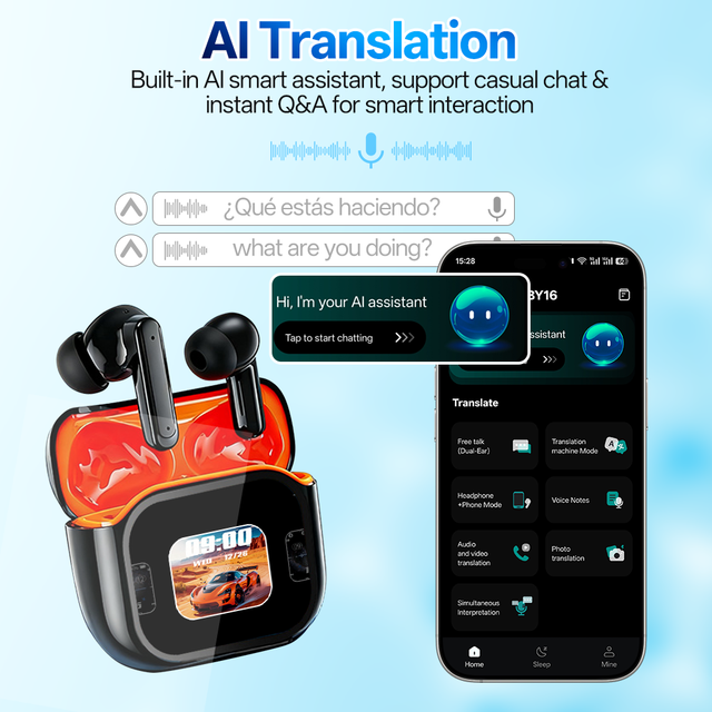 AI Intelligent Voice Wireless Translation Headset High Accuracy Smart Translate Earbuds Voice Translators for Travel