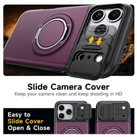 Étui de protection pour téléphone Apple 18 Pro avec support, fenêtre coulissante pour objectif, emplacement pour cartes, coque de protection pour téléphone 17
