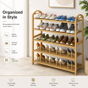 CHOMECO Étagère à chaussures et organisateur de rangement pliable en bambou moderne à 5 niveaux avec design peu encombrant pour la maison et le salon - Product Image 4