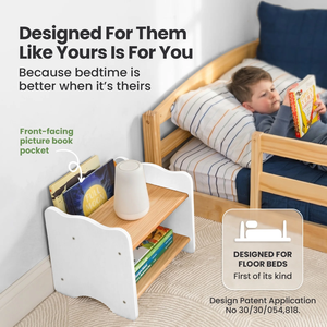 Hot Selling Montessori Style White Low <strong>Tiny</strong> Nightstand Solid Wood Small <strong>Bedside</strong> <strong>Table</strong> with Book Pocket - Product Image 6