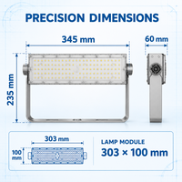 Projecteur LED étanche IP67, boîtier en aluminium robuste, lentille en PC, support en U réglable, éclairage extérieur large plage de températures