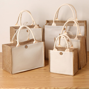 Bolsa de Lona Laminada con Logotipo Impreso Personalizado, Bolsa de Yute para Compras con Botón - Product Image 1