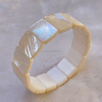 Myp312 — bijoux mère de perles, bracelet rectangulaires, coquille d'abalone blanche naturelle, extensibles