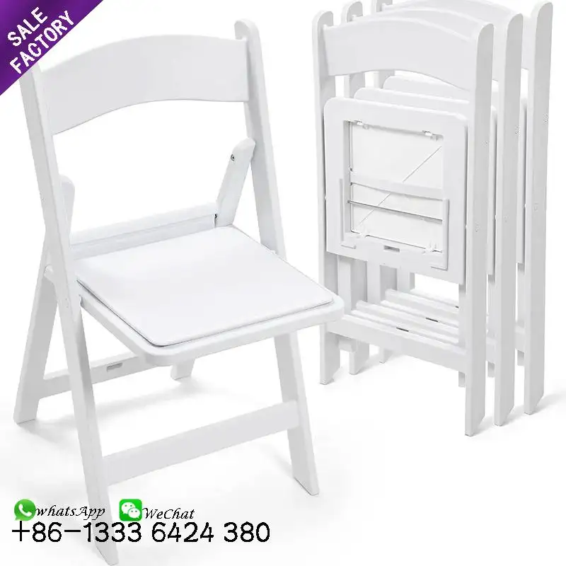 Buena venta, ahorro de espacio, silla de resina de Wimbledon blanca duradera, silla plegable de plástico para fiesta